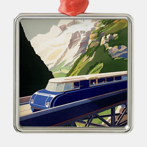 Vintage Europe Rail Travel Metal Ornament