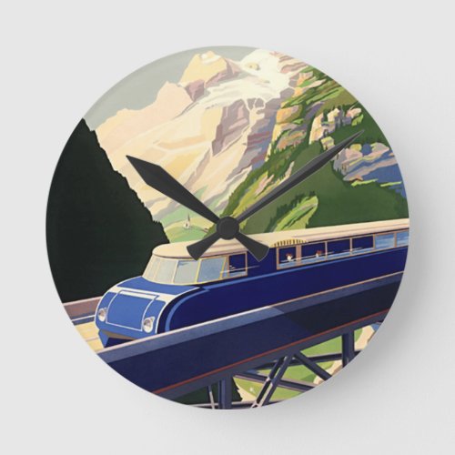 Vintage Europe Rail Travel Round Clock