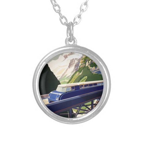 Vintage Europe Rail Travel Silver Plated Necklace