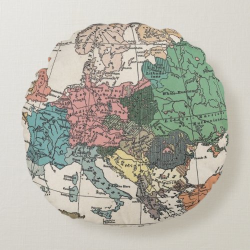 Vintage Europe Travel Map Round Pillow