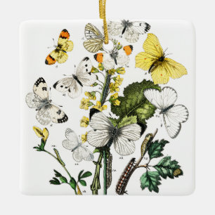 Vintage European Butterflies Ceramic Ornament