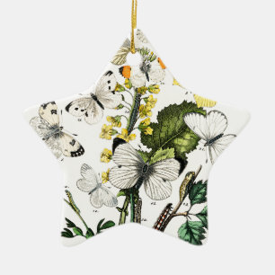 Vintage European Butterflies Ceramic Ornament