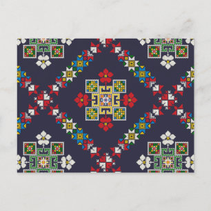 Vintage European Folk Art Embroidery Pattern  Postcard