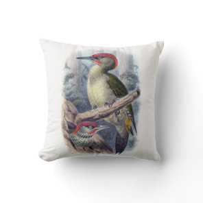 Vintage European Green Woodpecker Bird Pillow