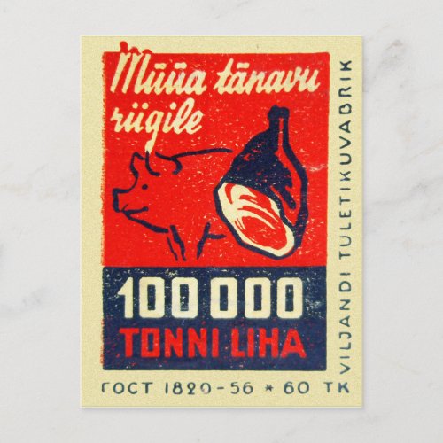 Vintage European Soviet Ham Happy Hog Postcard