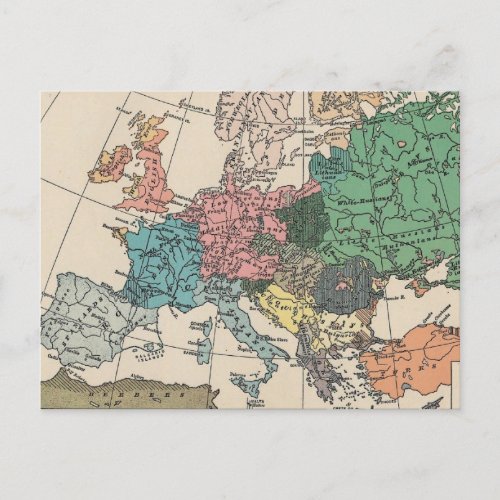 Vintage European Travel Map Postcard