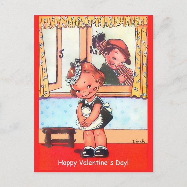 Vintage European Valentine Maid, Chimney Sweep cpy Postcard (Front)