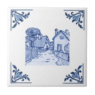 Vintage European Village Home Delft Blue & White Ceramic Tile