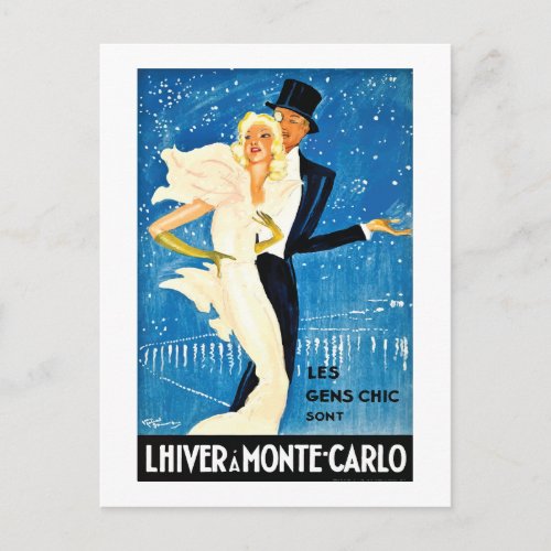 Vintage European Winter in Monte Carlo Travel Postcard