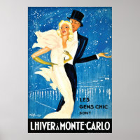 Vintage European Winter in Monte Carlo Travel Poster