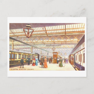 Vintage Euston Station in London Postcard