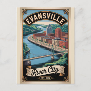 Vintage Evansville Indiana Retro Travel Postcard