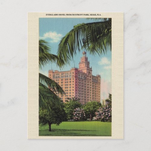 Vintage Everglades Hotel Miami Florida Postcard