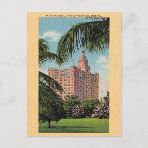 Vintage Everglades Hotel Miami Florida Postcard