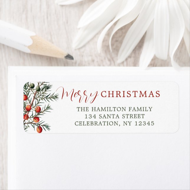 Vintage Evergreen Branch Red Berries Label (Insitu)