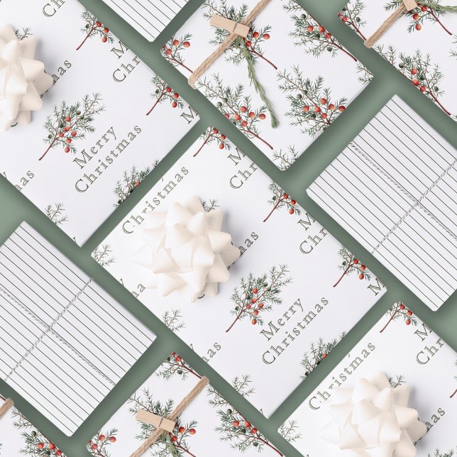 Vintage Evergreen Juniper Branch Holiday Wrapping Paper Sheets (Creator Uploaded)