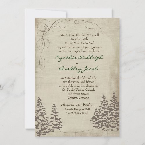 Vintage Evergreen Wedding Invitation