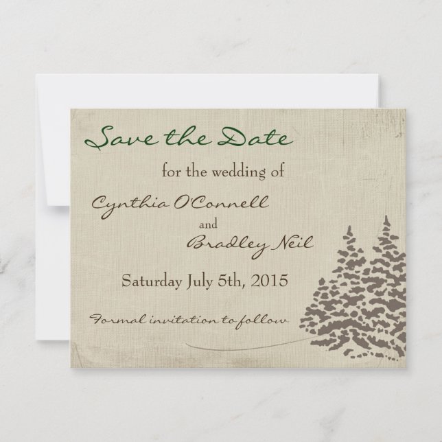 Vintage Evergreen Wedding Save the Date (Front)