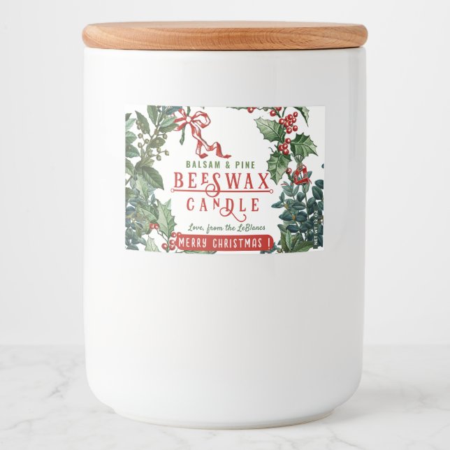 Vintage Evergreens and Red Bow Balsam Candle Label (Front)