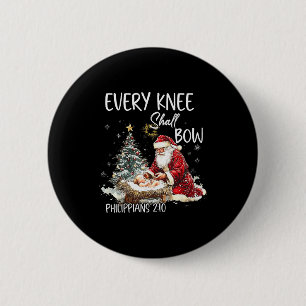 Vintage Every Knee Shall Bow Santa Clause Religiou Button