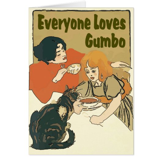 Vintage Everyone Loves Gumbo Poster, girl and cat, (Front)