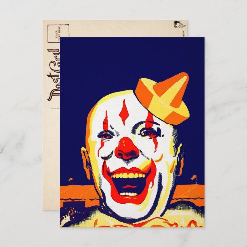Vintage Evil Clown Postcard
