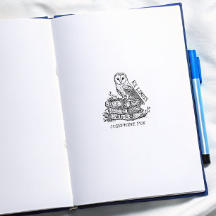 Vintage Ex Libris Owl, Custom Library Bookplate Rubber Stamp