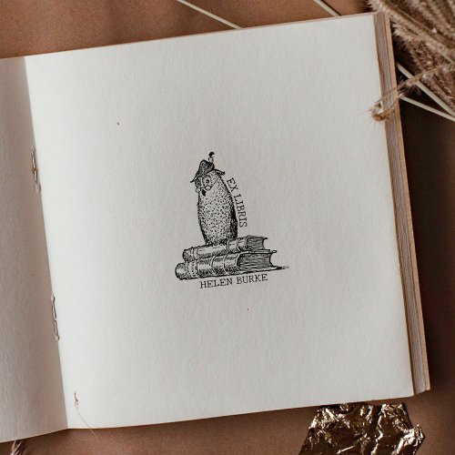 Vintage Ex Libris Owls Custom Library Book Rubber Stamp