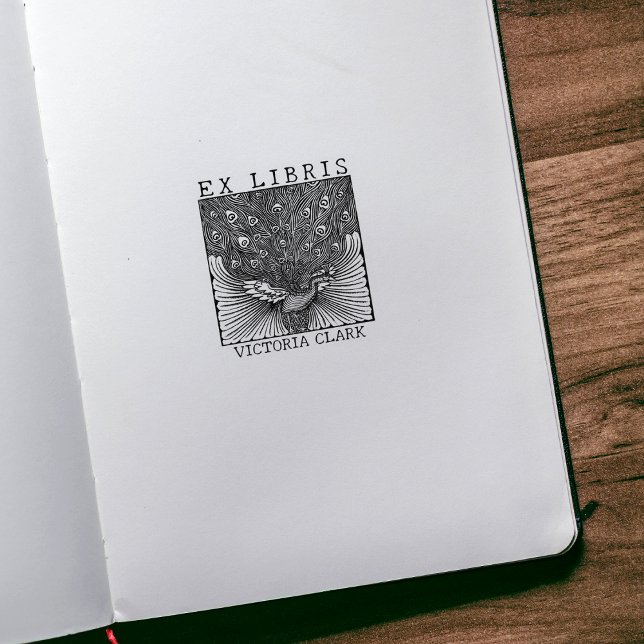 Vintage Ex Libris Peacock, Custom Book      Rubber Stamp (Creator Uploaded)