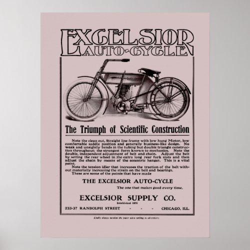 Vintage Excelsior auto cycle ad Poster