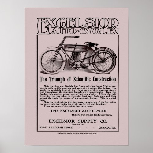 Vintage Excelsior auto cycle ad small Poster