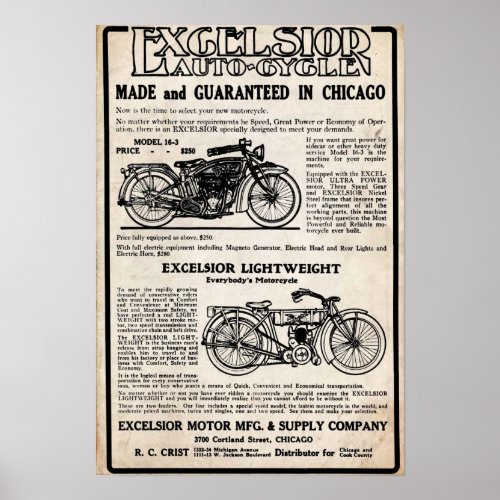 Vintage Excelsior Motorcycle Company Print