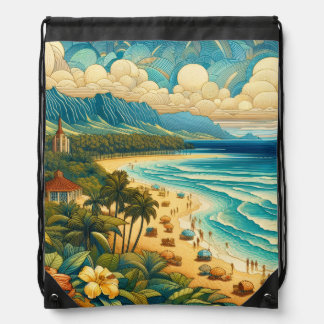 vintage exotic beach drawstring bag 