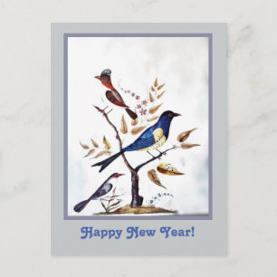Vintage exotic birds painting holiday postcard