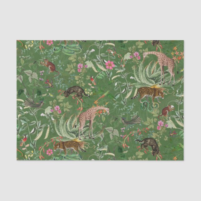 Vintage Exotic Jungle Fantasy - Green Tissue Paper (Front)