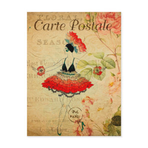 Vintage Exotic Woman Ballet Dancer Floral French Postcard