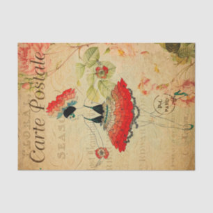 Vintage Exotic Woman Ballet Dancer Floral French Tissue Paper