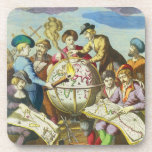 Vintage Explorers with Antique Globe Map, 1542 Beverage Coaster