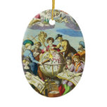 Vintage Explorers with Antique Globe Map, 1542 Ceramic Ornament