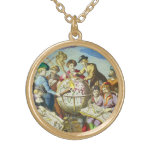 Vintage Explorers with Antique Globe Map, 1542 Gold Plated Necklace