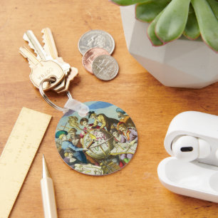 Vintage Explorers with Antique Globe Map, 1542 Keychain