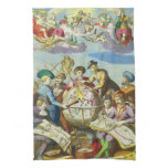 Vintage Explorers with Antique Globe Map, 1542 Kitchen Towel