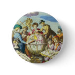 Vintage Explorers with Antique Globe Map, 1542 Pinback Button