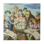 Vintage Explorers with Antique Globe Map, 1542 Tile