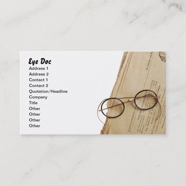 Vintage Eye Doctor Specs & Glasses Business Card (Front)