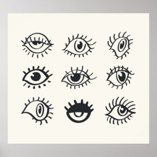 Vintage Eye Doodles: Trendy Sketches Poster