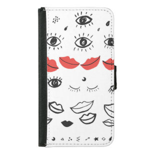 Vintage eyes, red lips pattern. samsung galaxy s5 wallet case