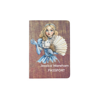 Vintage Fabric Look Alice in Wonderland themed Passport Holder