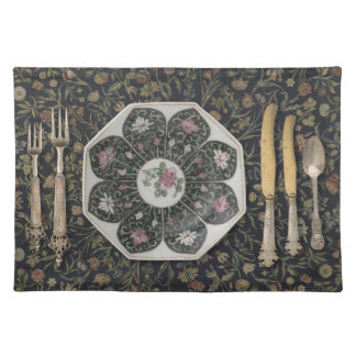 Vintage Fabric Placemat with Antique Plate