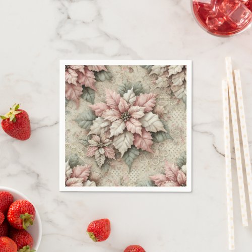 Vintage Fabric Poinsettia Decoupage Napkins